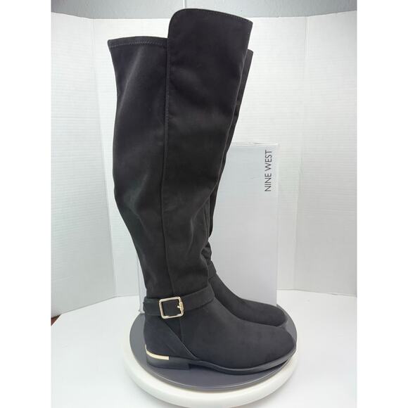 Nine West Andone 2 Over-The-Knee Boots Womens Sz 7M Wofe Calf Black Faux Suede - Picture 6 of 13